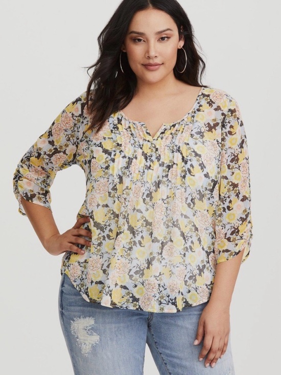torrid Tops - Torrid Floral Blouse - Yellow and Pink